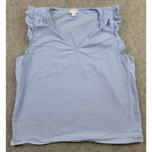 J Crew Shirt Womens Medium Blue White Stripe Sleeveless Ruffles Re-Imagined